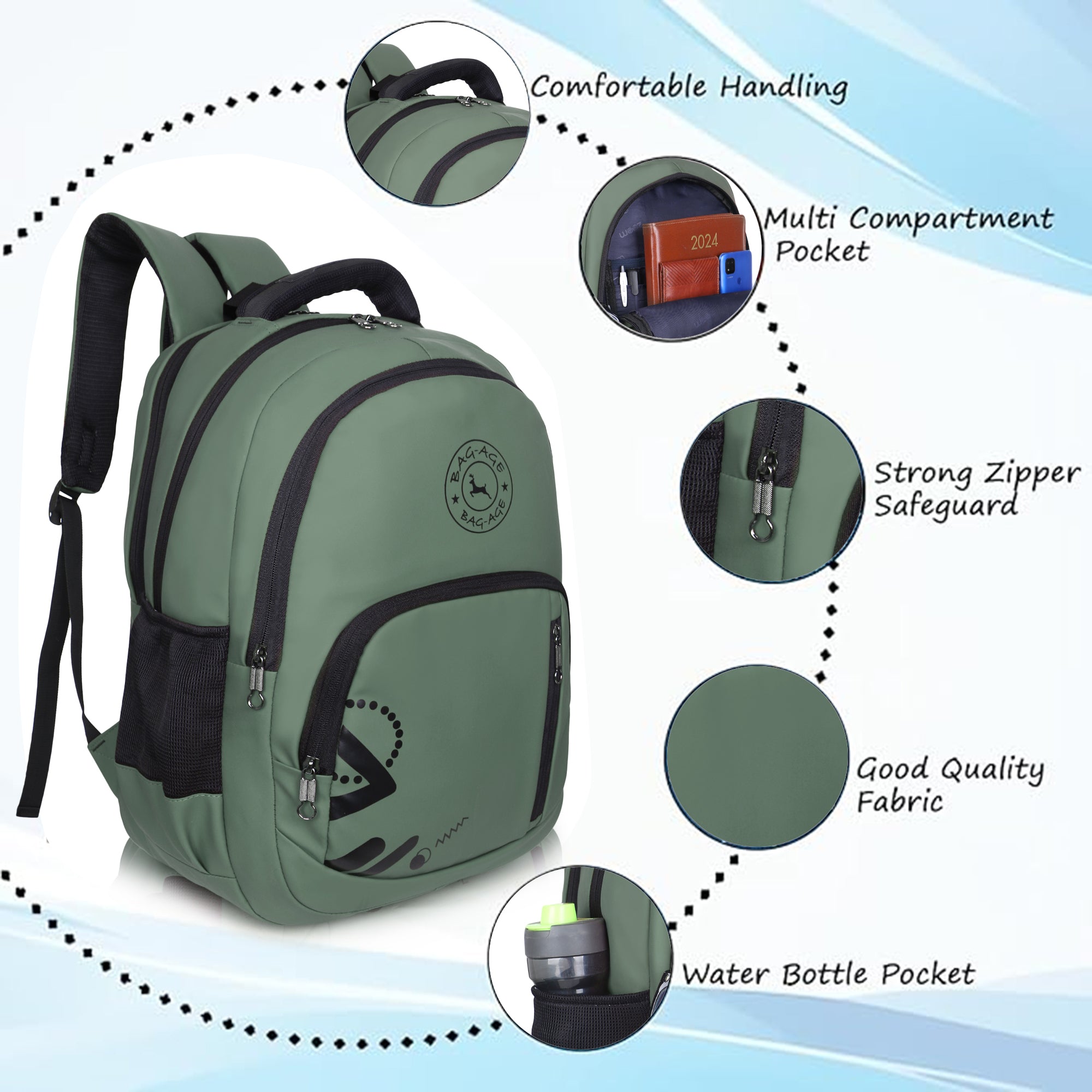 9212 School Bag - Olive Green