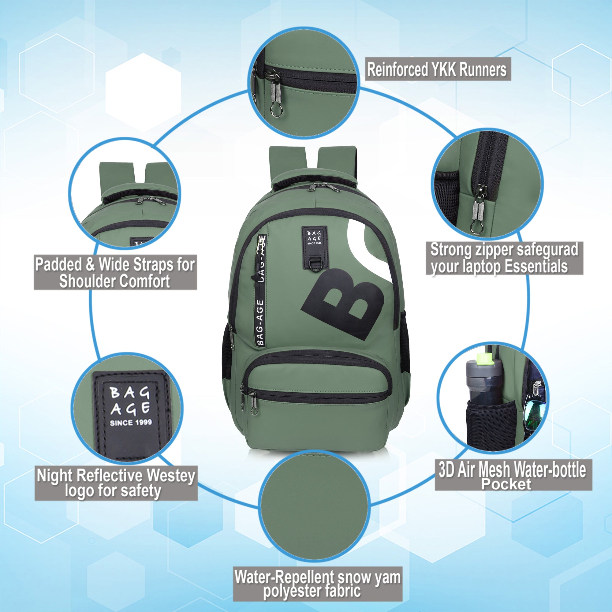 9214 School Bag - Olive Green